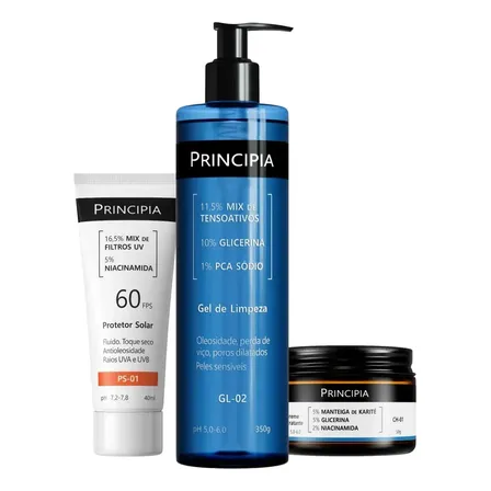 Kit Principia para Rotina de Skincare Pele Sensível com Protetor Solar FPS 60