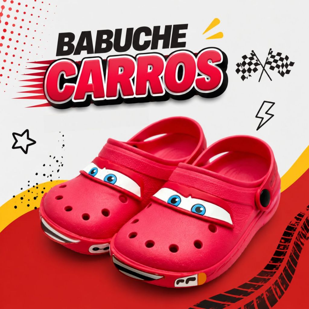 Babuche Infantil Carros Corrida Relâmpago Confortável Leve Antiderrapante Calce Fácil Menino