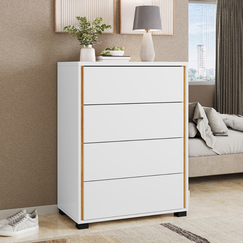 Cômoda 4 Gavetas MDP Quarto Casal Corrediças Telescópicas Dormitório Closet Organizador Flex Color