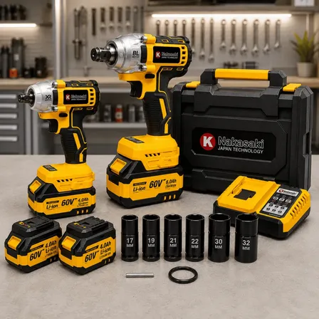 Kit 2 Chave Impacto 1/2 E 3/4 Knakasaki Pneumática C/ Maleta Azul 127/220v 50/60 Hz