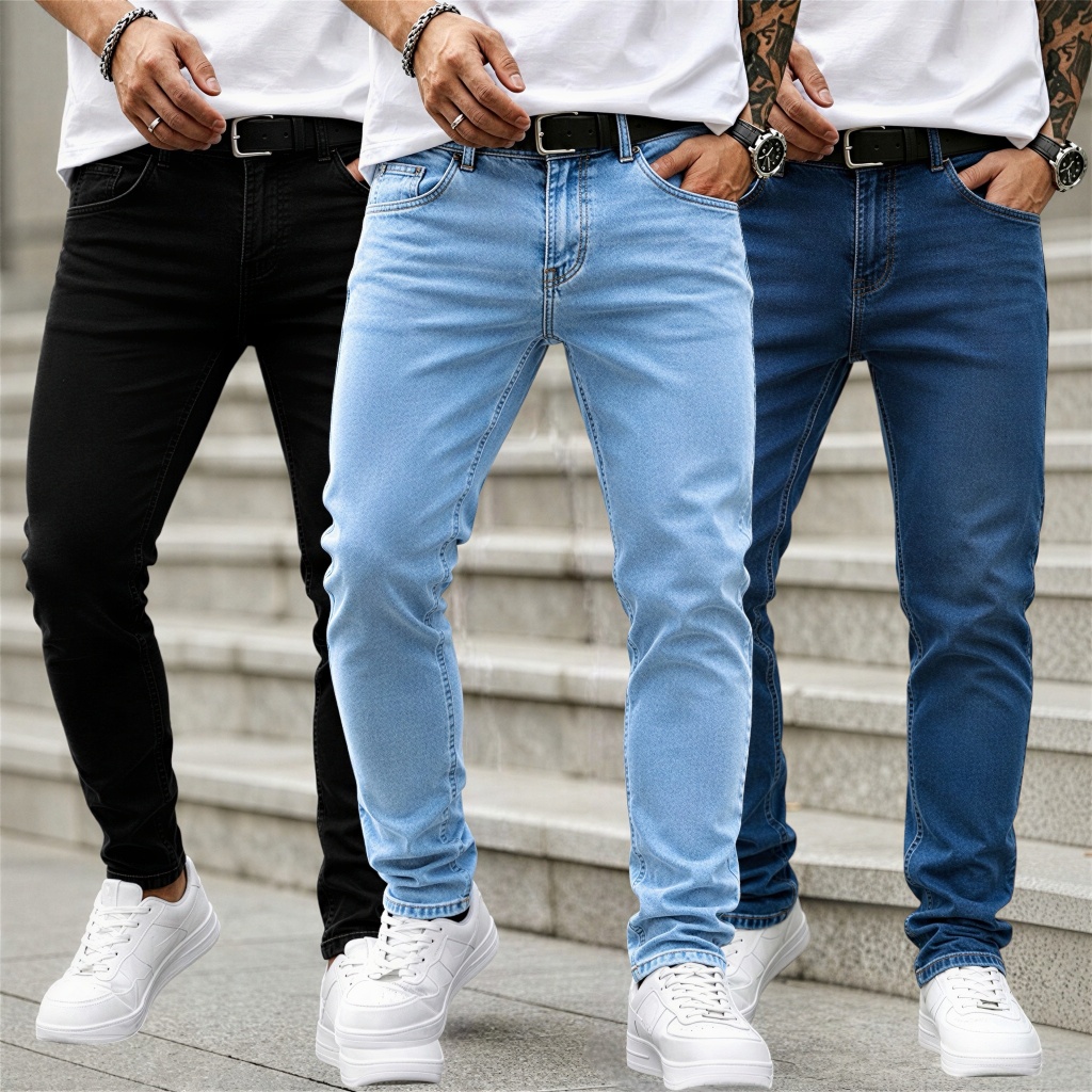 Kit 2 ou 3 Calças Jeans Masculina Skinny com Elastano Linha Premium Cintura Média Conforto Casual Qualidade