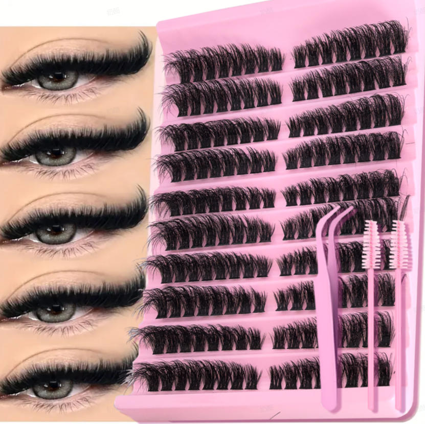 Conjunto de Cílios Postiços Longos Híbridos: Tipo D-Volume, 8-16mm, Natural & Fofos, Reutilizáveis