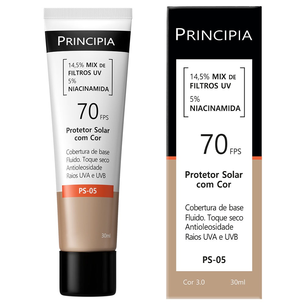 Principia Protetor Solar PS-05 Cor 3.0 c/ 14,5% Mix de Filtros UV + 5% Niacinamida FPS 70 - 30ml