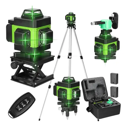 Kit Nível A Laser Verde 12 Linhas Esquadro + Suporte + Tripé