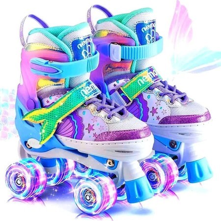 Patins Infantil 4 Rodas Sereia Com Luz De LED Top Patins +Kit Proteção e Sem Kit Proteção Menina Menino Promoção