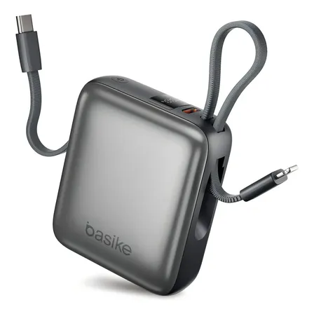 Carregador Portátil Power Bank Basike 10000mAh 22.5W Rápido 4 Saídas Cabo Embutido Display iPhone Samsung